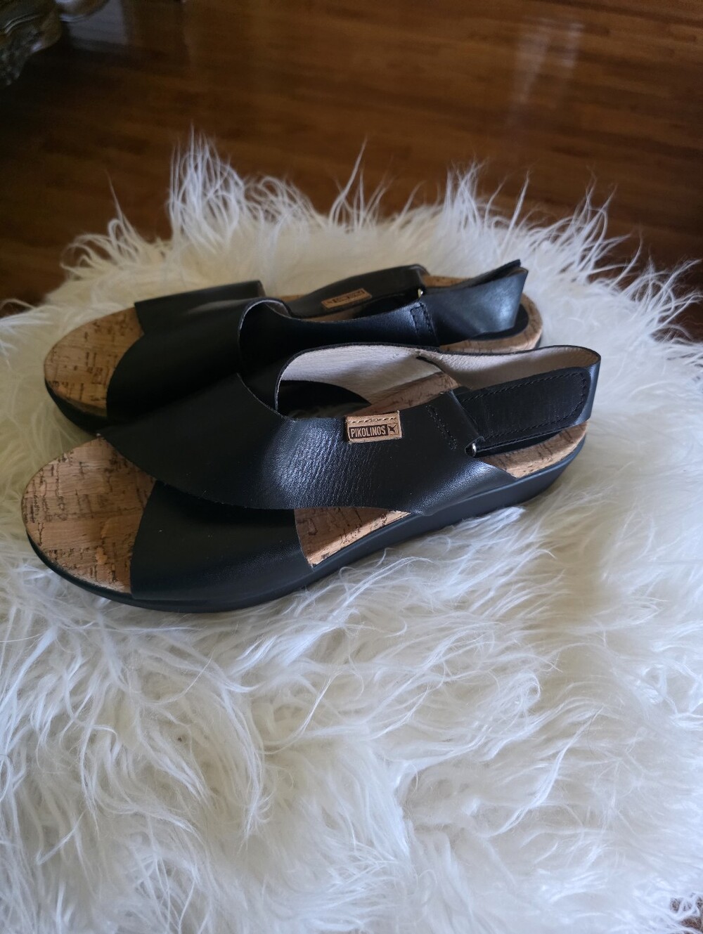 PIKOLINOS Black Leather Open-Toe Slingback Sandals 8.5